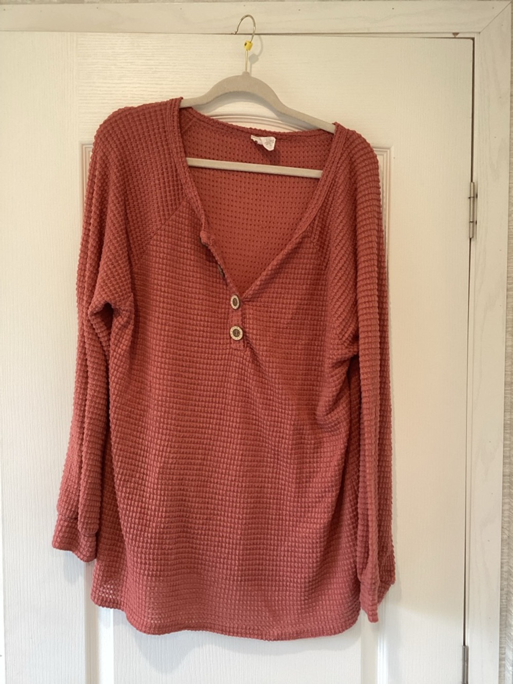 BiBi Waffle Knit Henley Top XL EUC